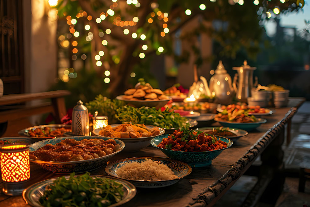 A large catered table set for a celebration